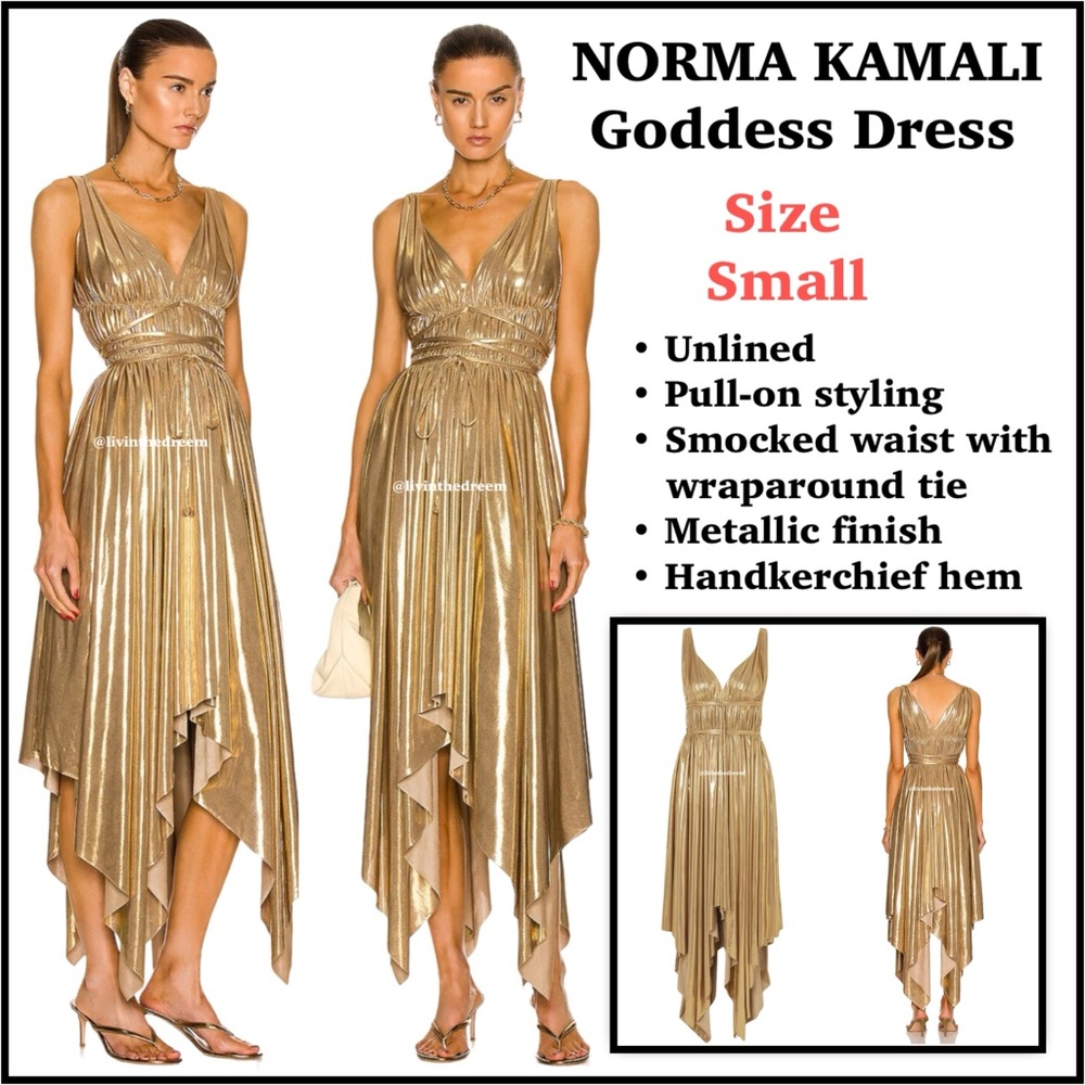 NWOT Norma Kamali Gold Lame Goddess Dress SZ Small $275